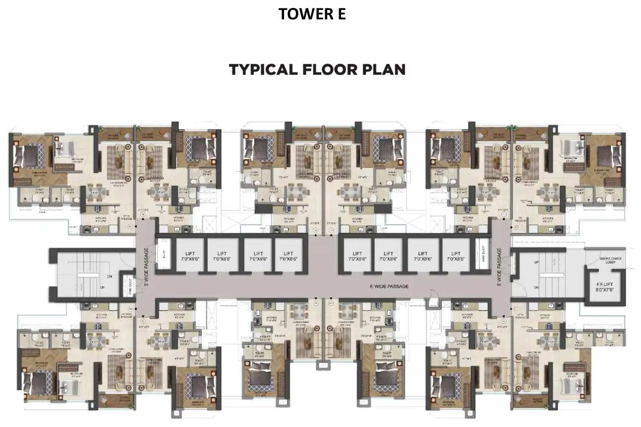 Tower E, typical floor plan