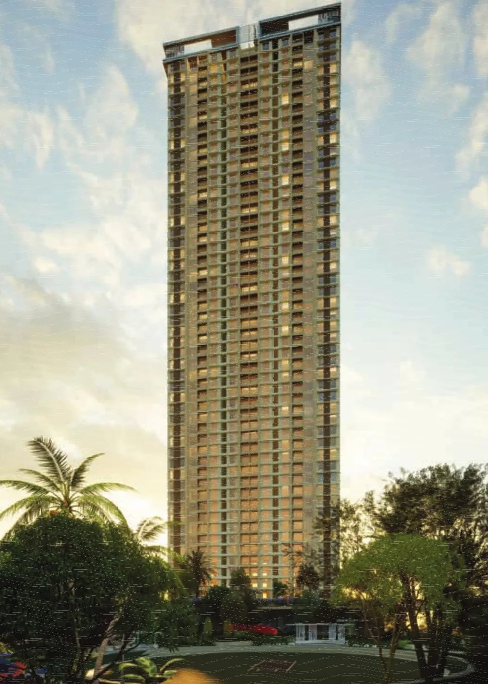 Runwal Land's End tower at golden hour, artist's impression
