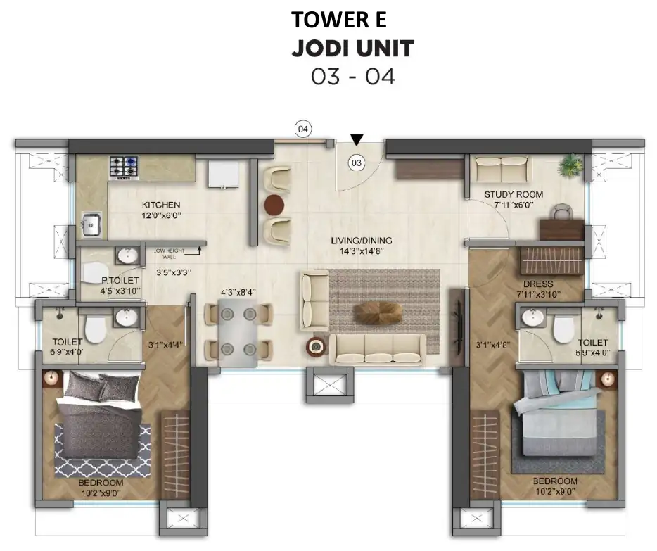 Tower E, jodi units 03 to 04