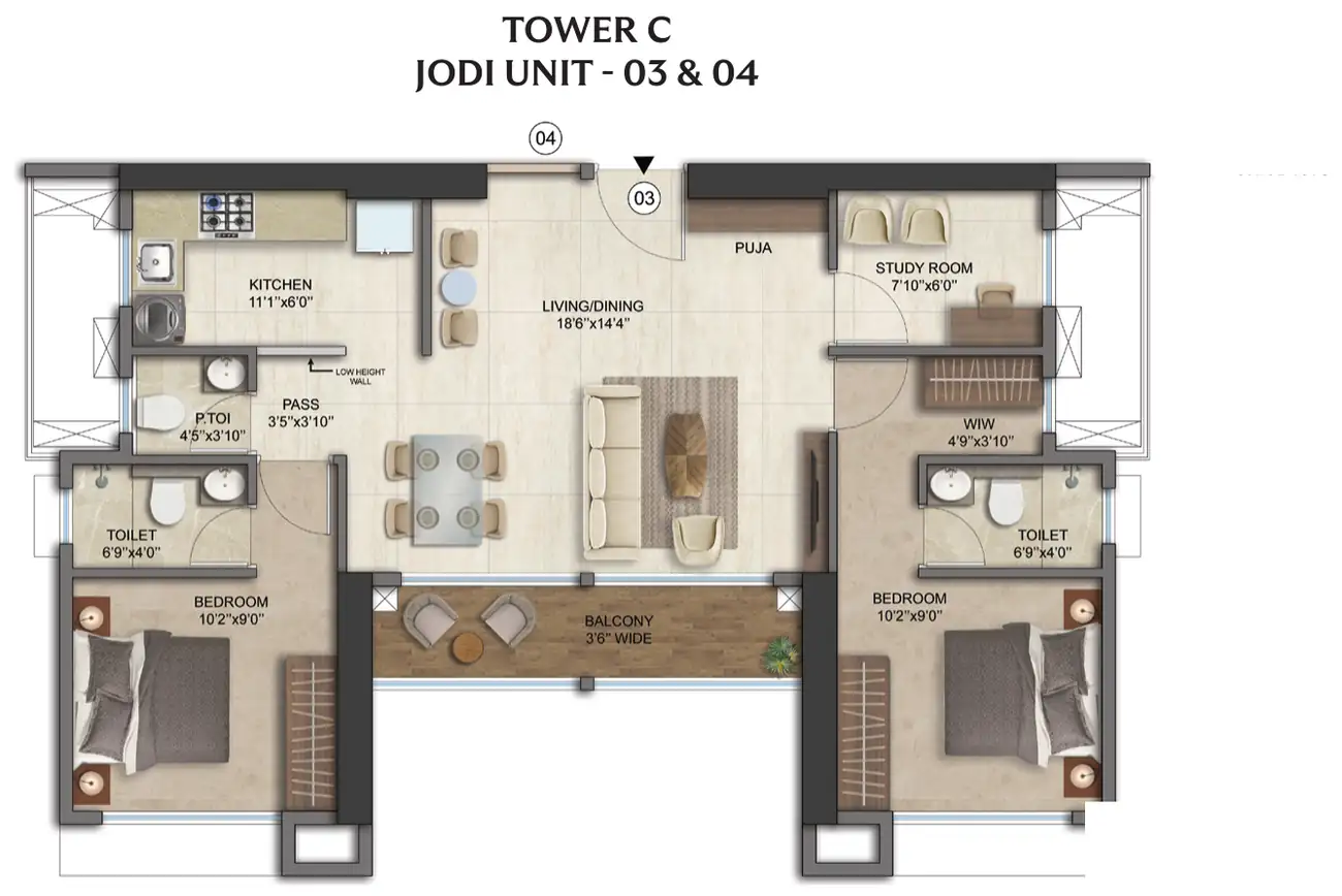 Tower C, jodi units 03 and 04