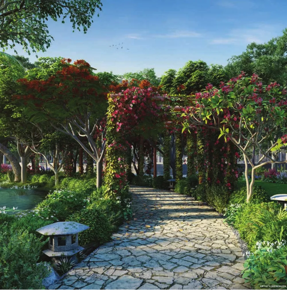 Flower-lined stone path, artist's impression