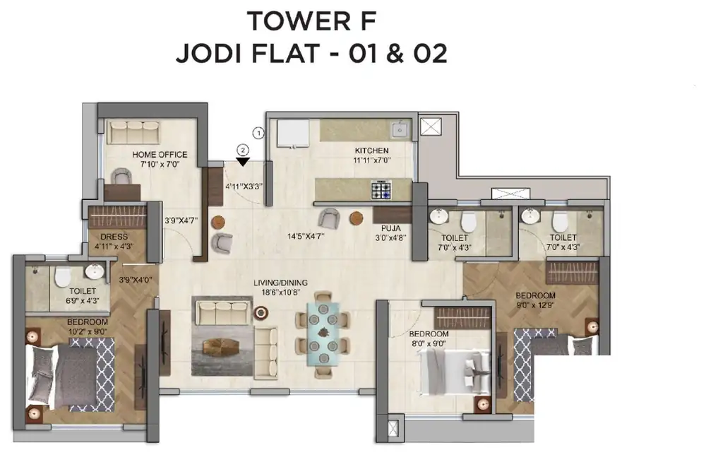 Tower F, Jodi flat, units 01 and 02