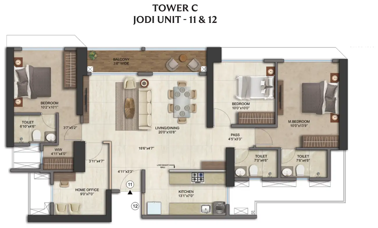 Tower C, jodi units 11 and 12