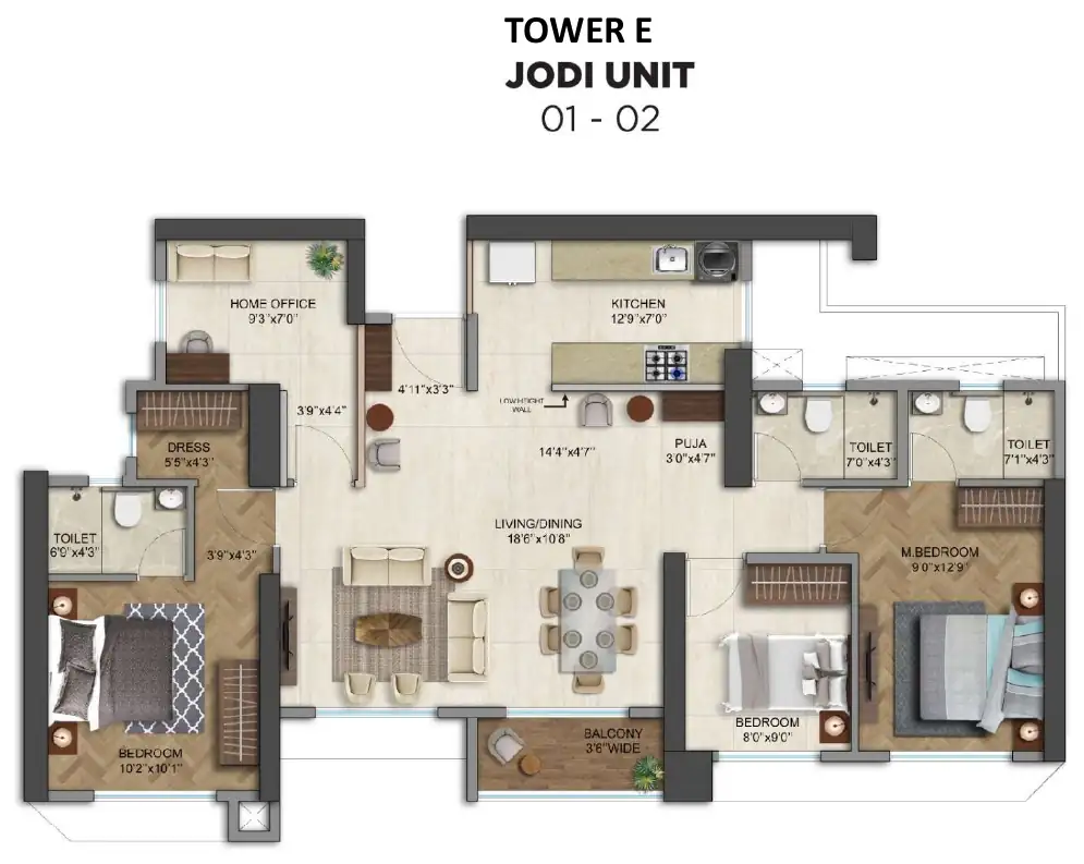 Tower E, jodi units 01 to 02