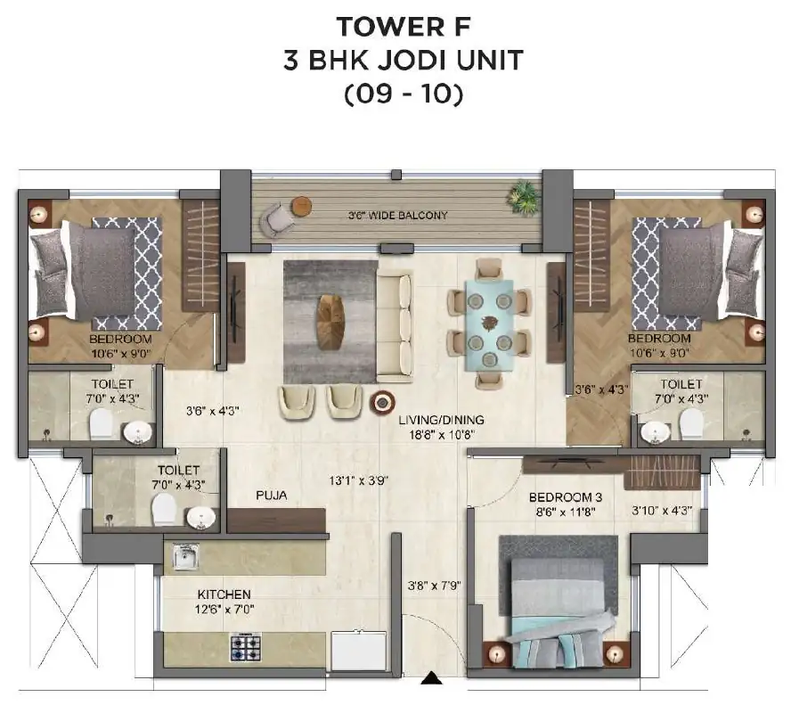 Tower F, 3 BHK jodi, units 09 to 10