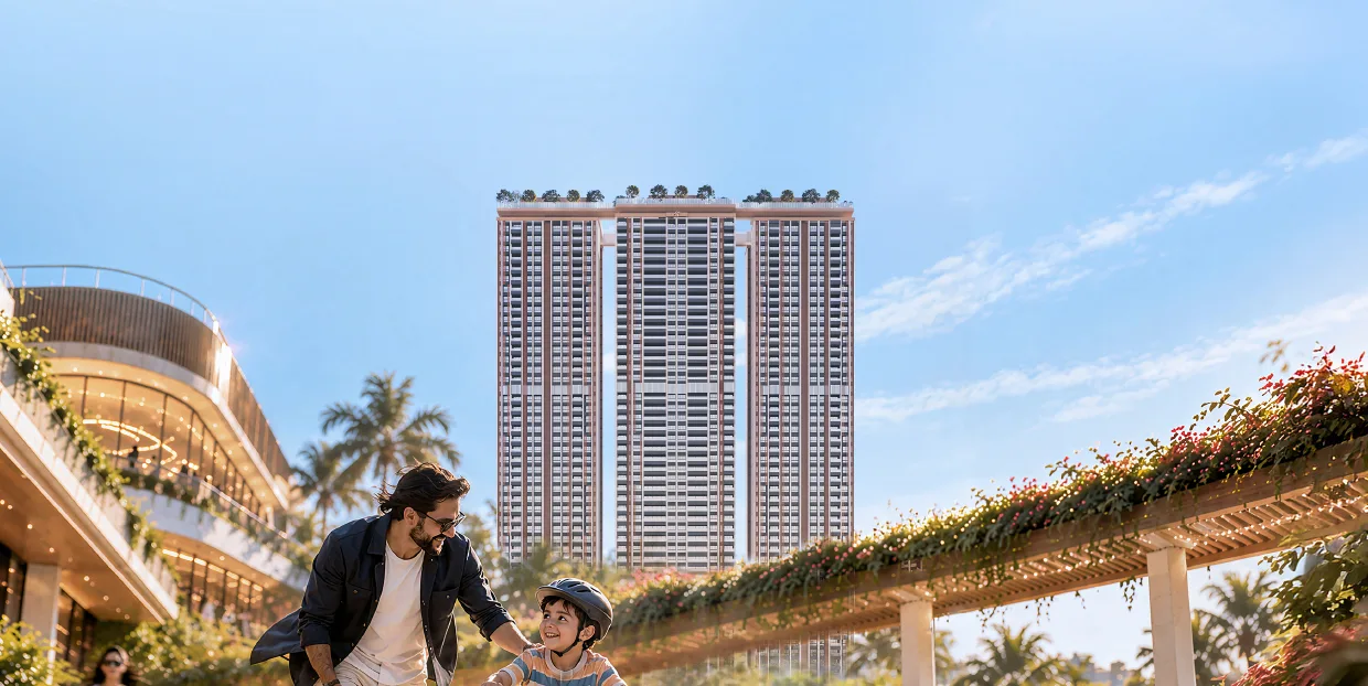 Cycling on the elevated green deck, artist's impression