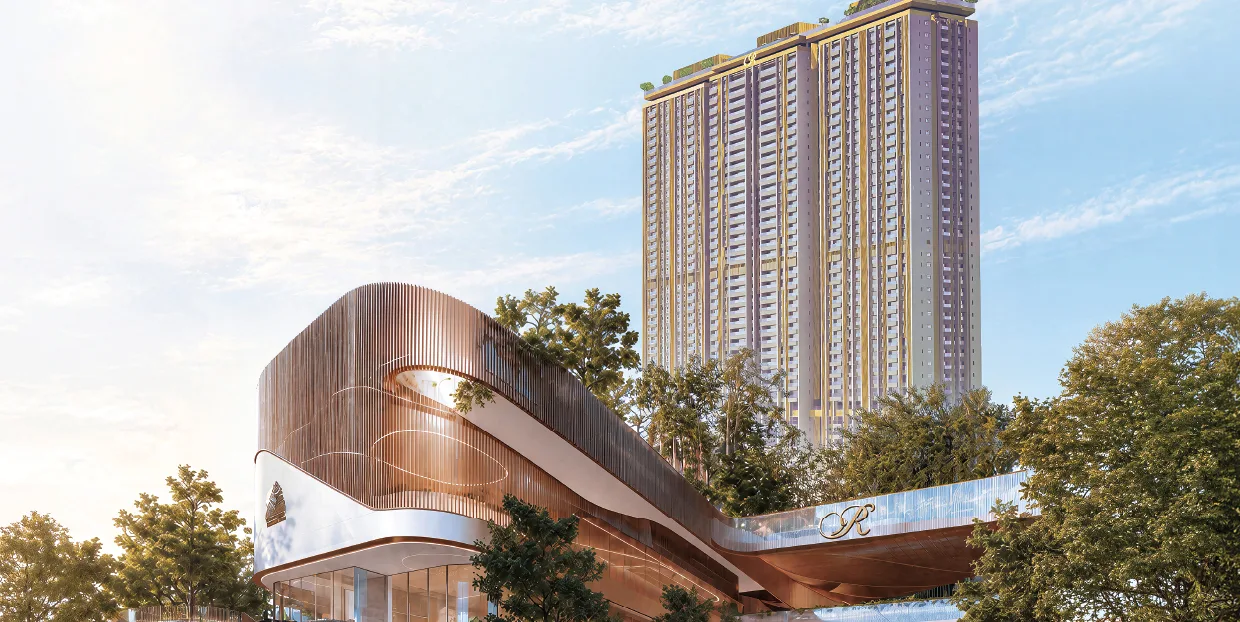 Runwal One tower with the curved clubhouse, artist's impression