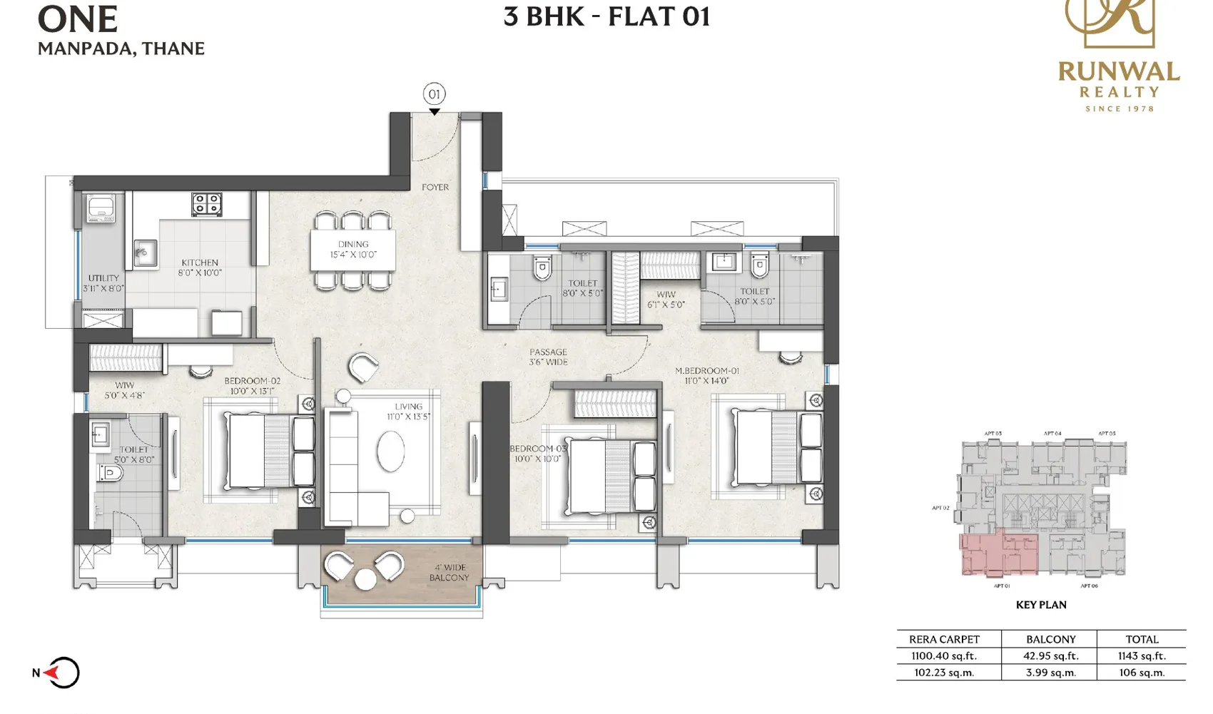 3 BHK flat 01 plan