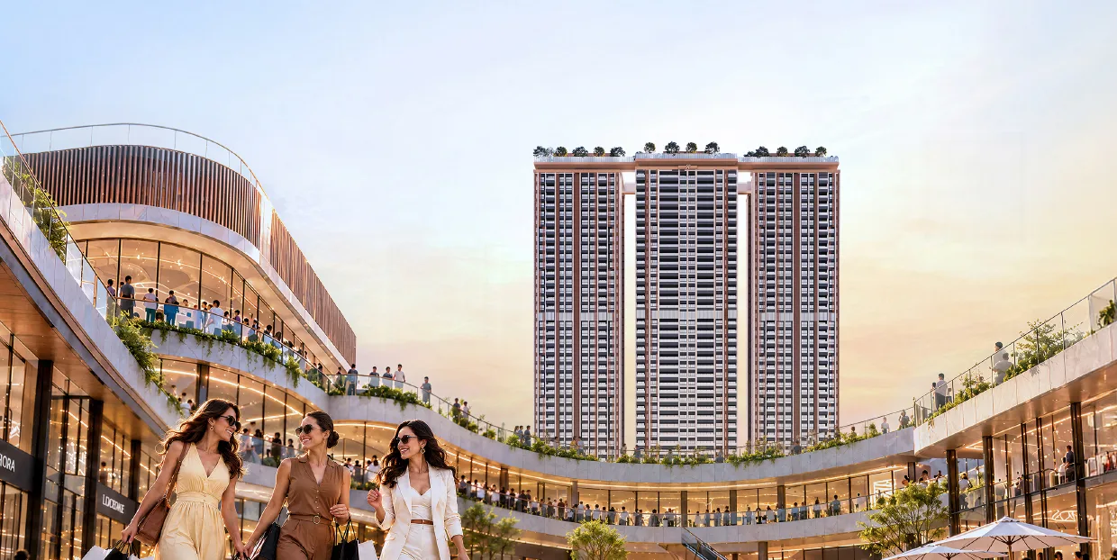Retail promenade with greens, artist's impression