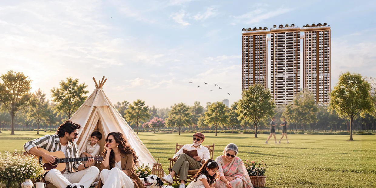 Family picnic on the central green, artist's impression